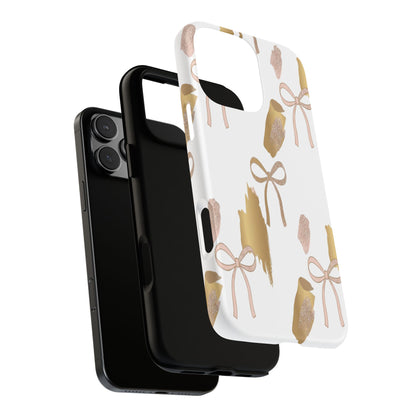 Phone Case — Gold Brushstroke & Blush Bow Pattern