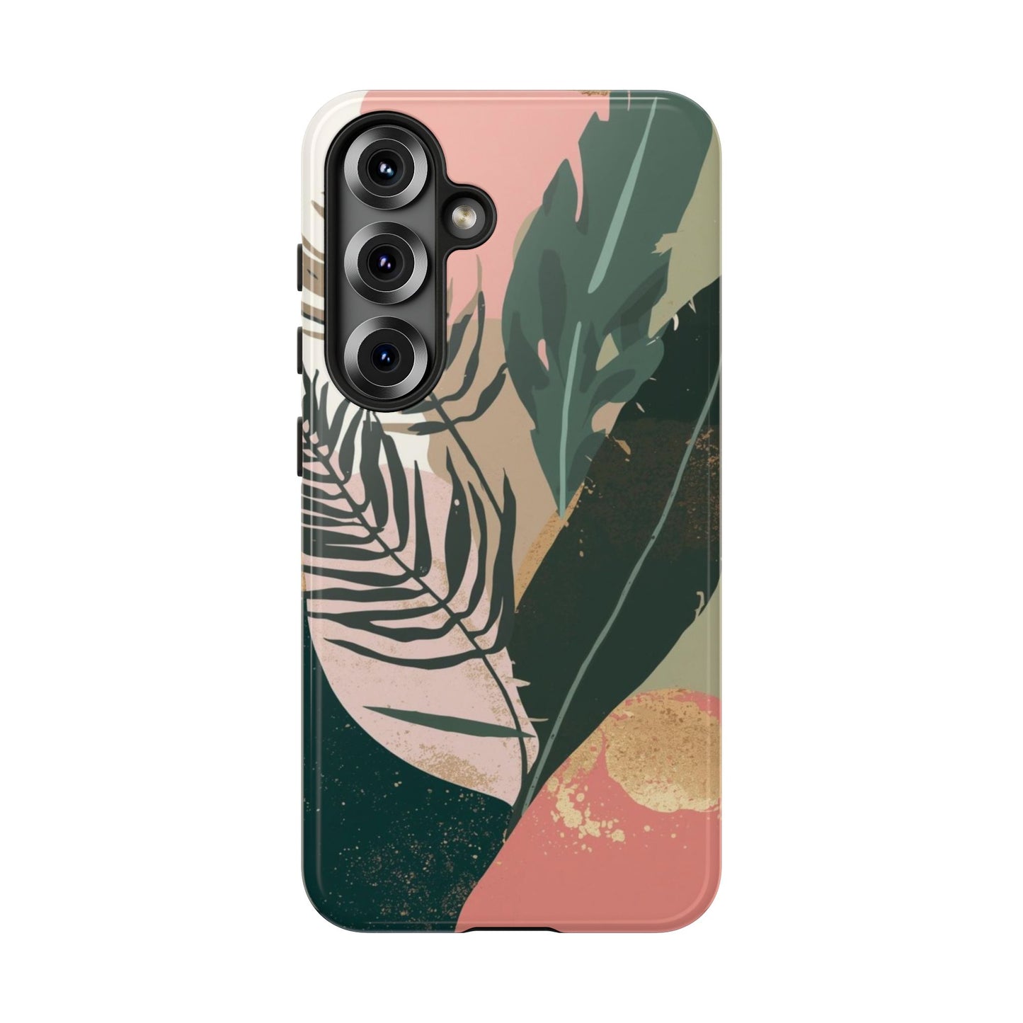 Tropical Leaf Tough Phone Case — Abstract Pink & Green Botanical Protective Cover
