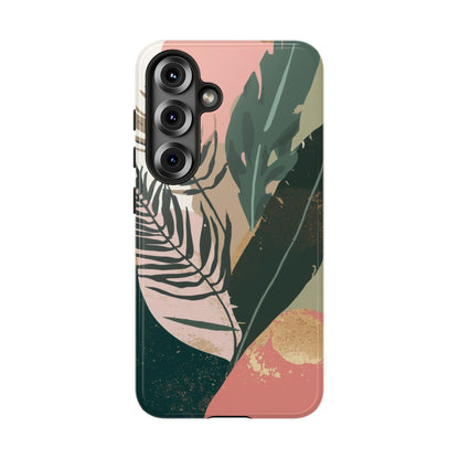 Tropical Leaf Tough Phone Case — Abstract Pink & Green Botanical Protective Cover