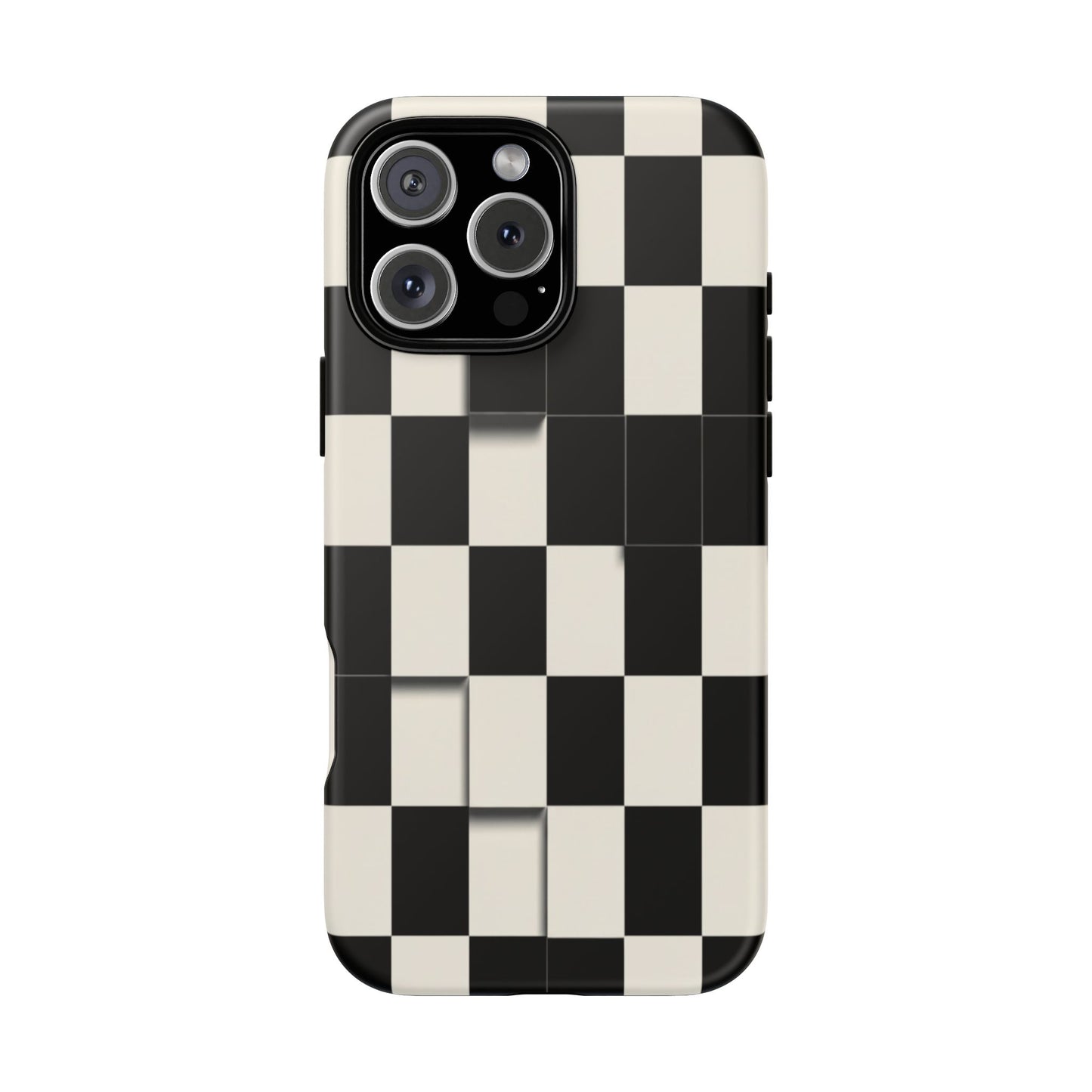 Checkerboard Tough Phone Case — Classic Black & Cream Grid Protective Cover