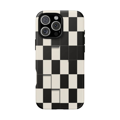 Checkerboard Tough Phone Case — Classic Black & Cream Grid Protective Cover