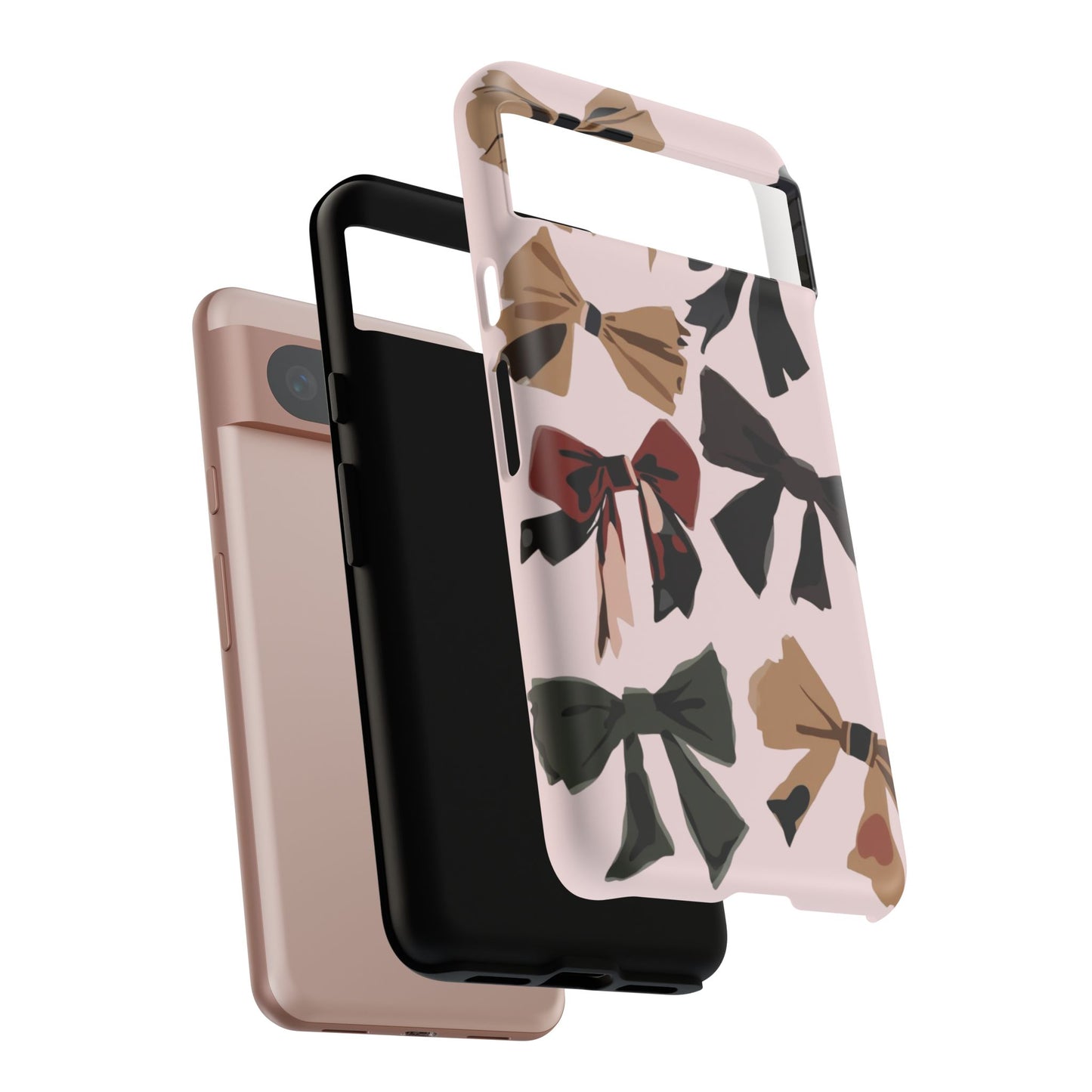 Bow Pattern Phone Case - Pink, Brown & Black Bows Protective Cover