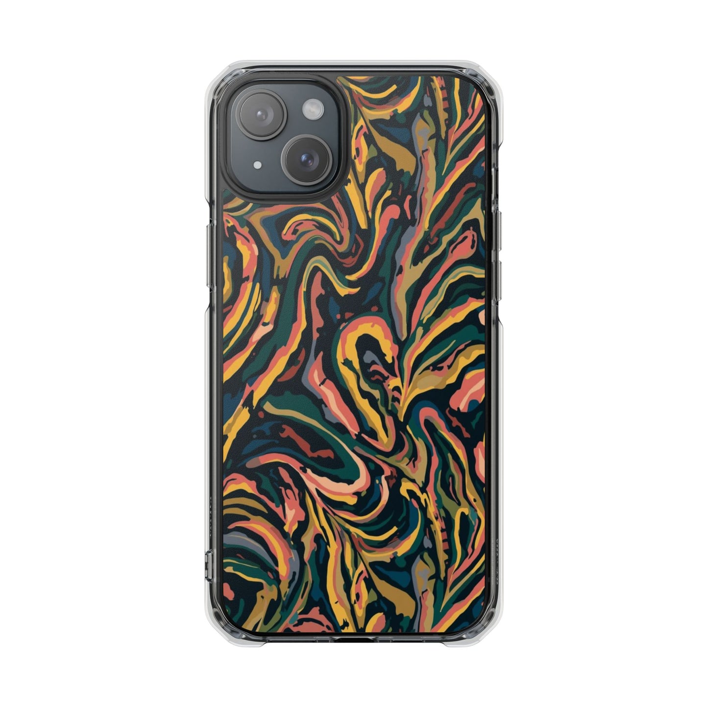 Abstract Swirl Magnetic Clear Phone Case — Yellow & Green Marble Impact Cover