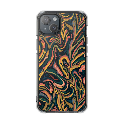 Abstract Swirl Magnetic Clear Phone Case — Yellow & Green Marble Impact Cover
