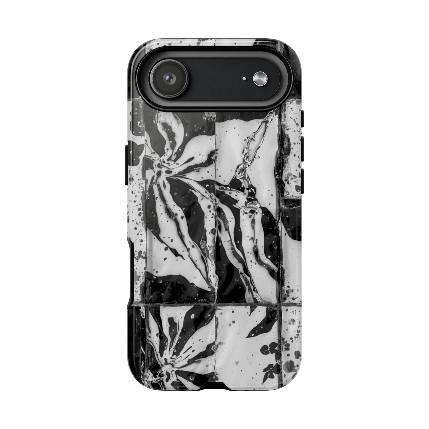 Monochrome Tile Floral Tough Phone Case