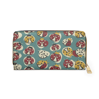 Ladybug Pattern Zipper Wallet - Cute Vintage-Inspired Coin & Card Organizer