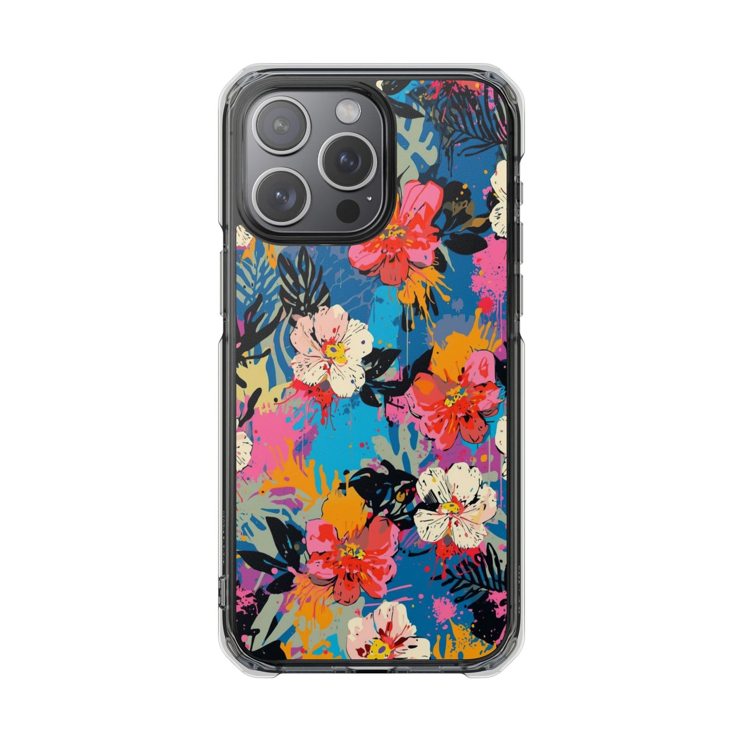 Clear Magnetic Phone Case — Bright Tropical Floral Impact Protection
