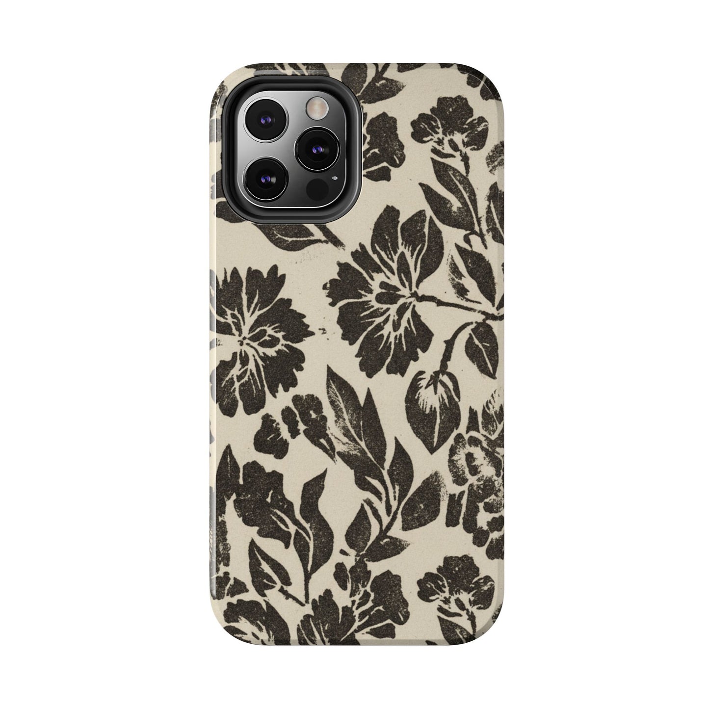 Floral Noir Tough Phone Case — Black Vintage Flower Protective Cover