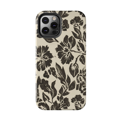 Floral Noir Tough Phone Case — Black Vintage Flower Protective Cover