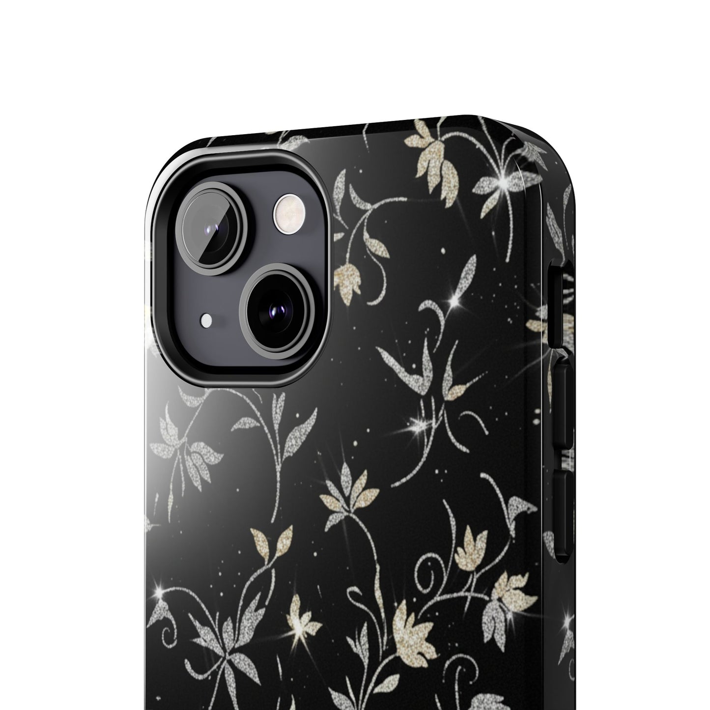 Floral Noir Tough Phone Case — Vintage Black Botanical Protective Cover