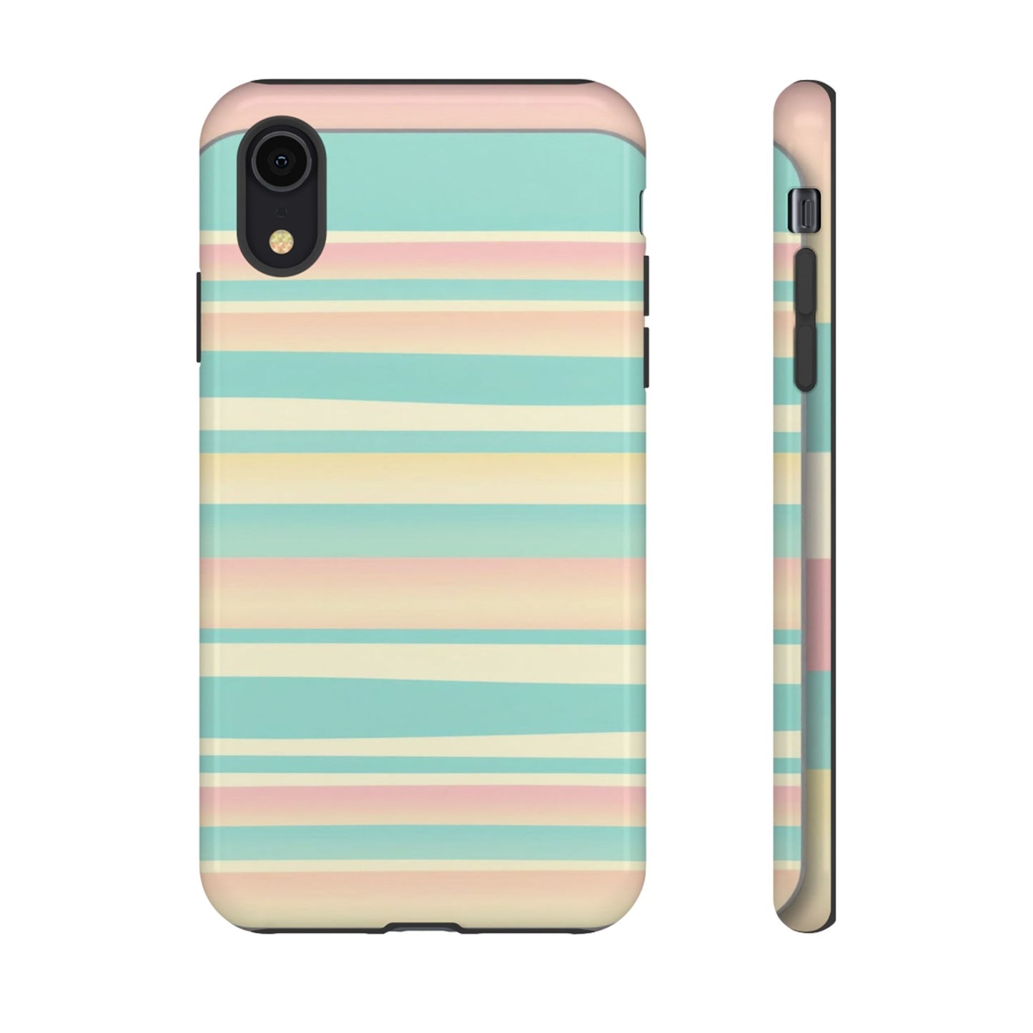 Pastel Striped Tough Phone Case — Mint, Peach & Cream Protective Cover