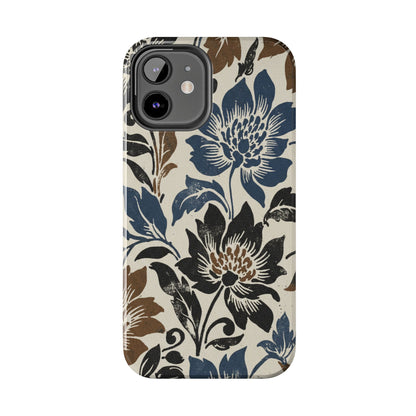 Floral Vintage Tough Phone Case — Blue & Brown Botanical Protection