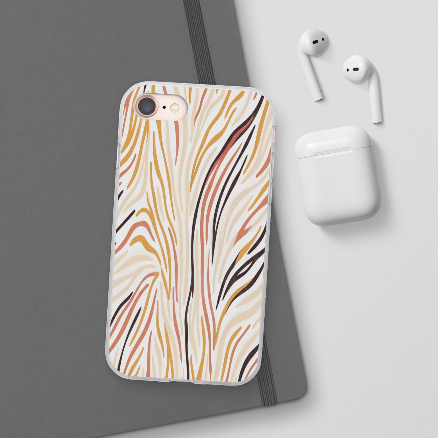 Marbled Neutral Stripe Phone Case — Abstract Beige & Terracotta Flexi Case