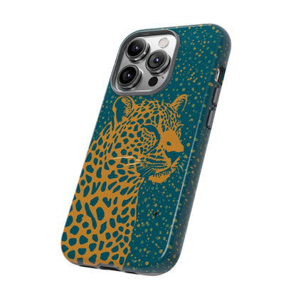 Leopard Spotlight Phone Case — Teal Gold Animal Print Protective Cover