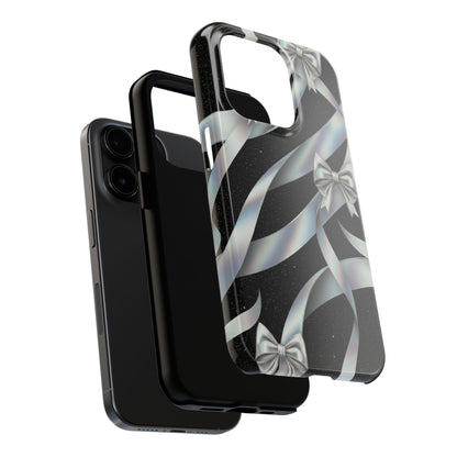 Silver Ribbon Bow Tough Phone Case — Glitter Black Protective Phone Case