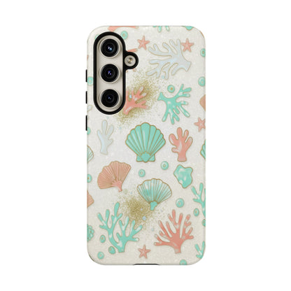 Seashell Coral Phone Case — Pastel Beach Shells Protective Tough Case