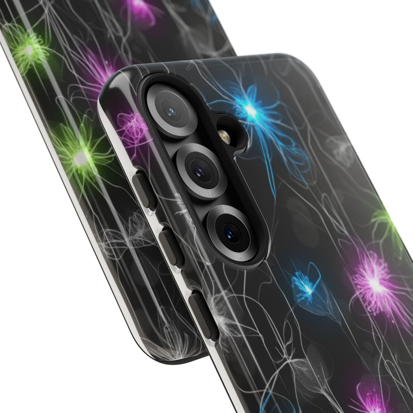 Neon Floral Tough Phone Case — Glow Flower Protective iPhone Cover