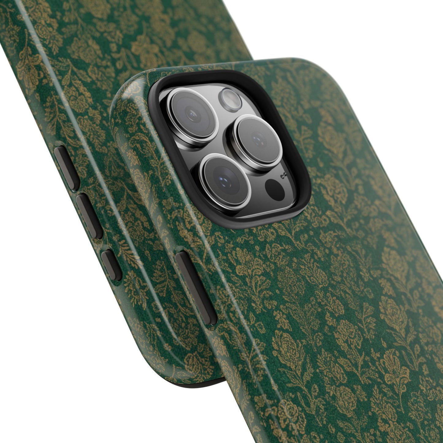 Vintage Floral Tough Phone Case — Green Damask Protective Cover