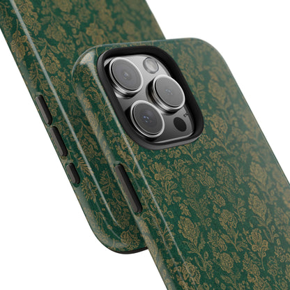 Vintage Floral Tough Phone Case — Green Damask Protective Cover