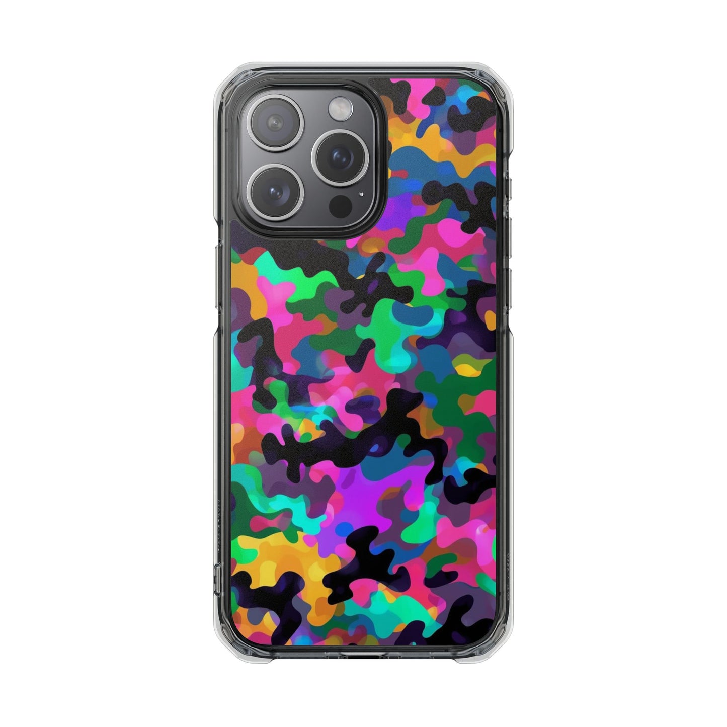 Clear Magnetic Impact Phone Case — Neon Camo Protective Cover