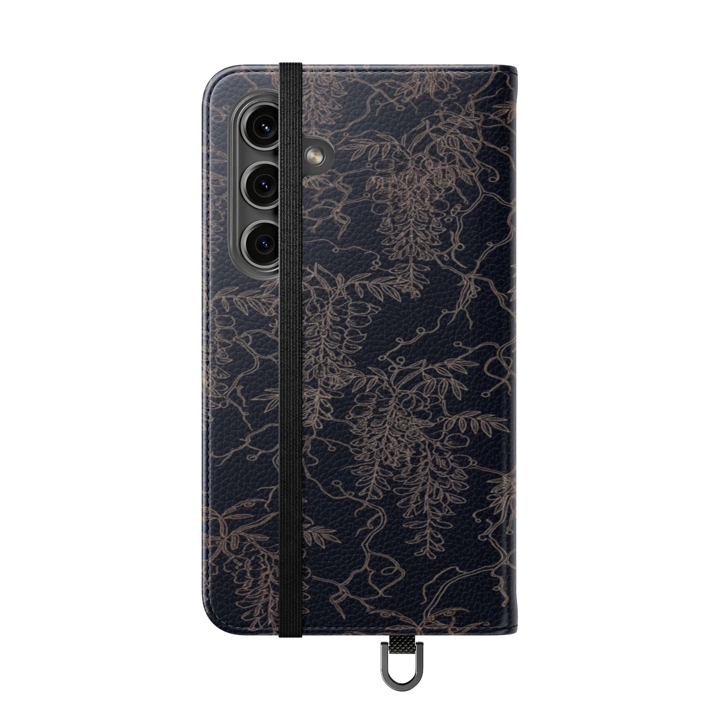 Botanical Noir Flip Phone Case — Dark Floral Wallet Cover with Card Slots