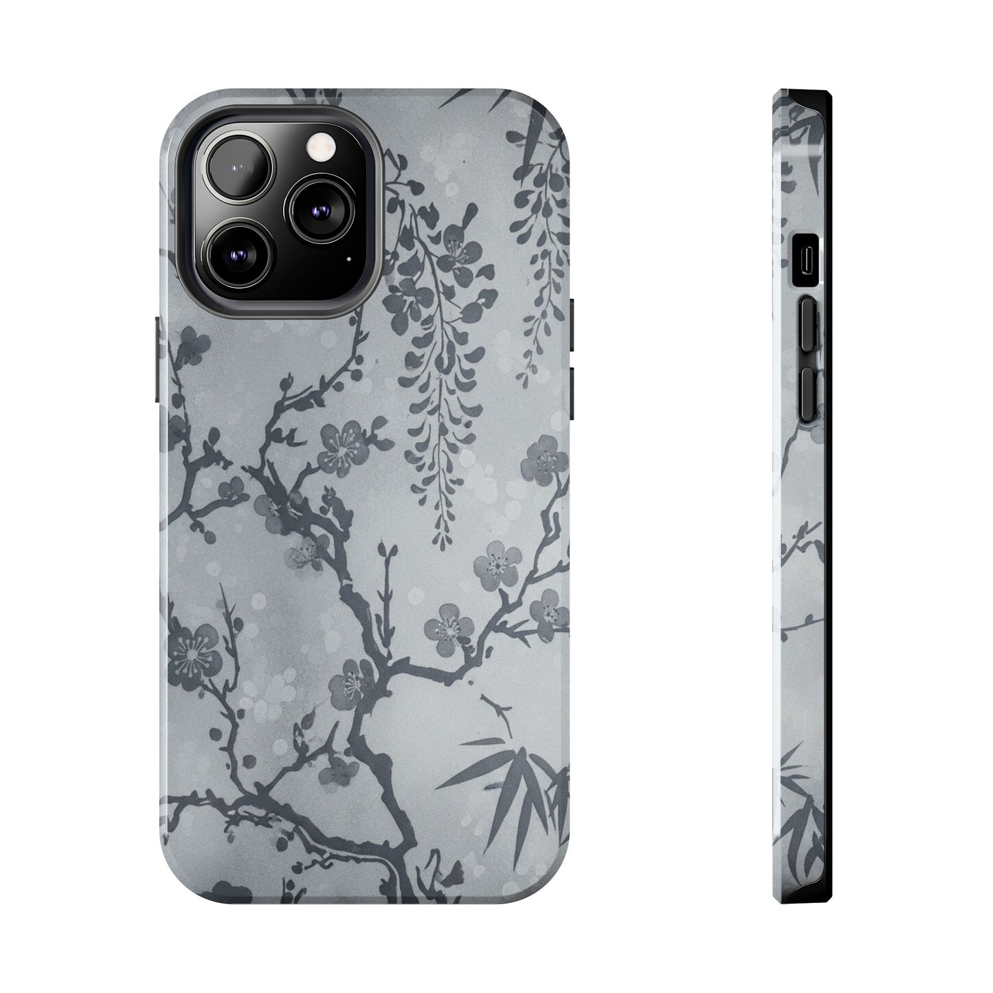 Tough Phone Case — Gray Cherry Blossom Ink Floral Design