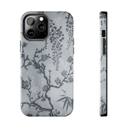 Tough Phone Case — Gray Cherry Blossom Ink Floral Design