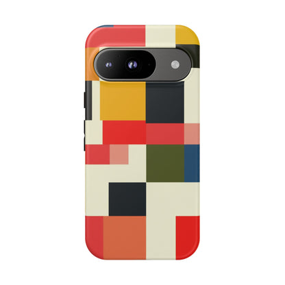 Abstract Color Block Tough Phone Case — Retro Geometric Protective Cover