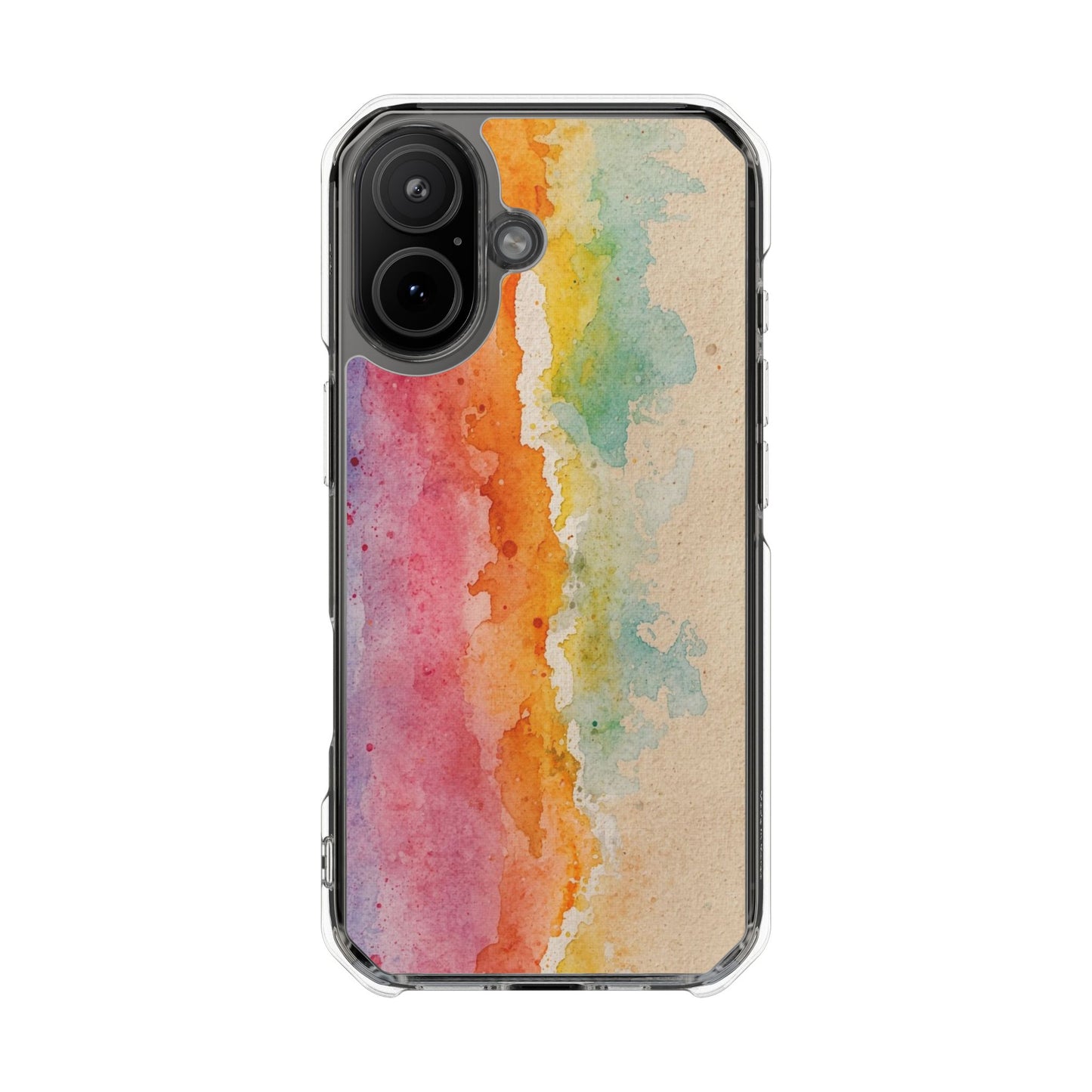 Clear Magnetic Phone Case — Watercolor Sunset Stripe Design