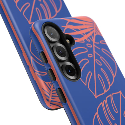 Tropical Monstera Phone Case — Blue & Coral Leaf Protective Cover