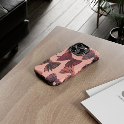 Bow Pattern Tough Phone Case — Pink Watercolor Bows Protective iPhone Cover