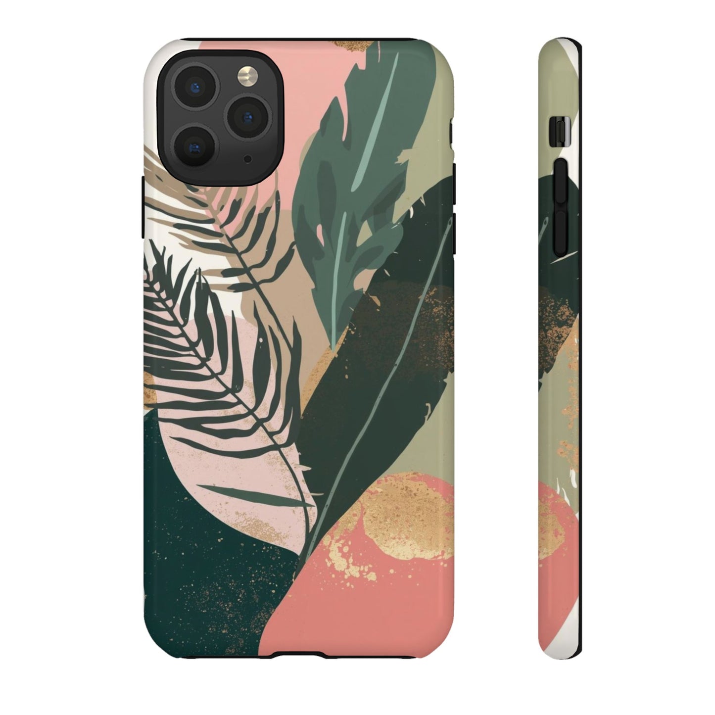 Tropical Leaf Tough Phone Case — Abstract Pink & Green Botanical Protective Cover
