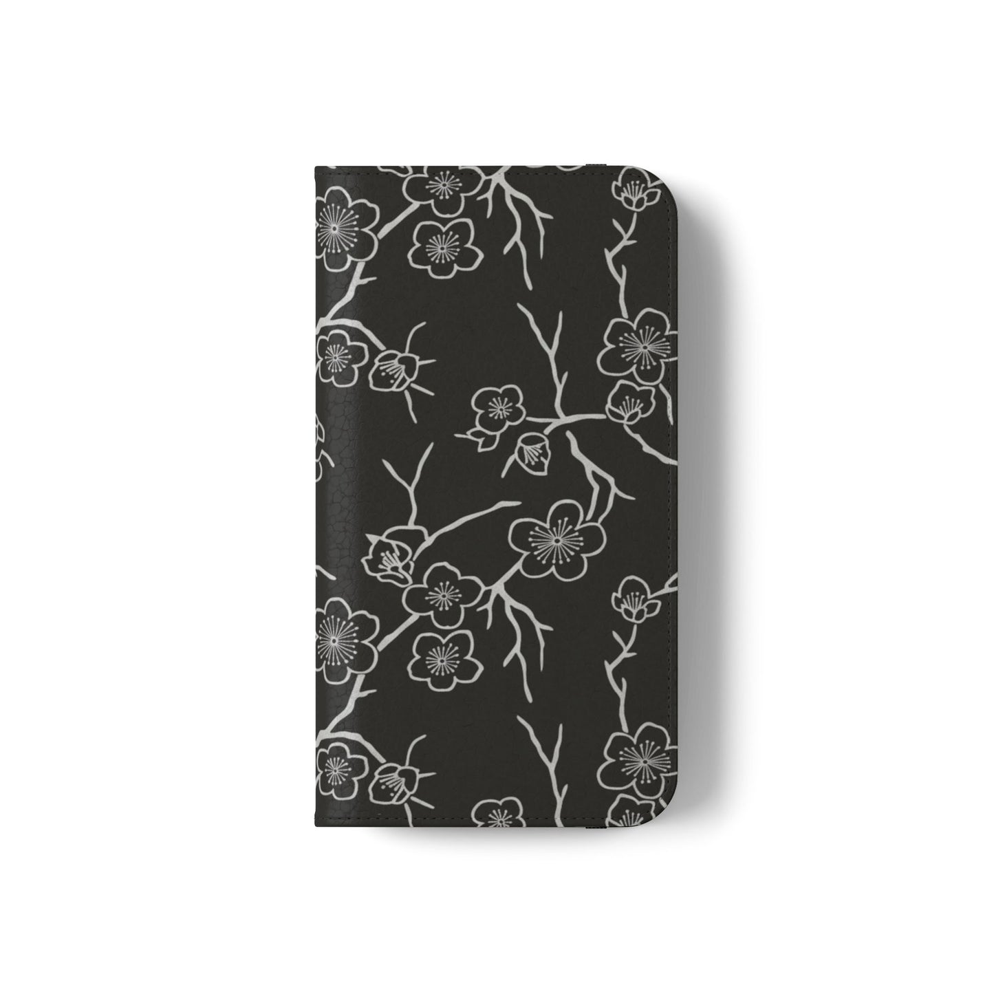 Black Cherry Blossom Flip Phone Case – Floral Wallet Flip Case with Card Slots