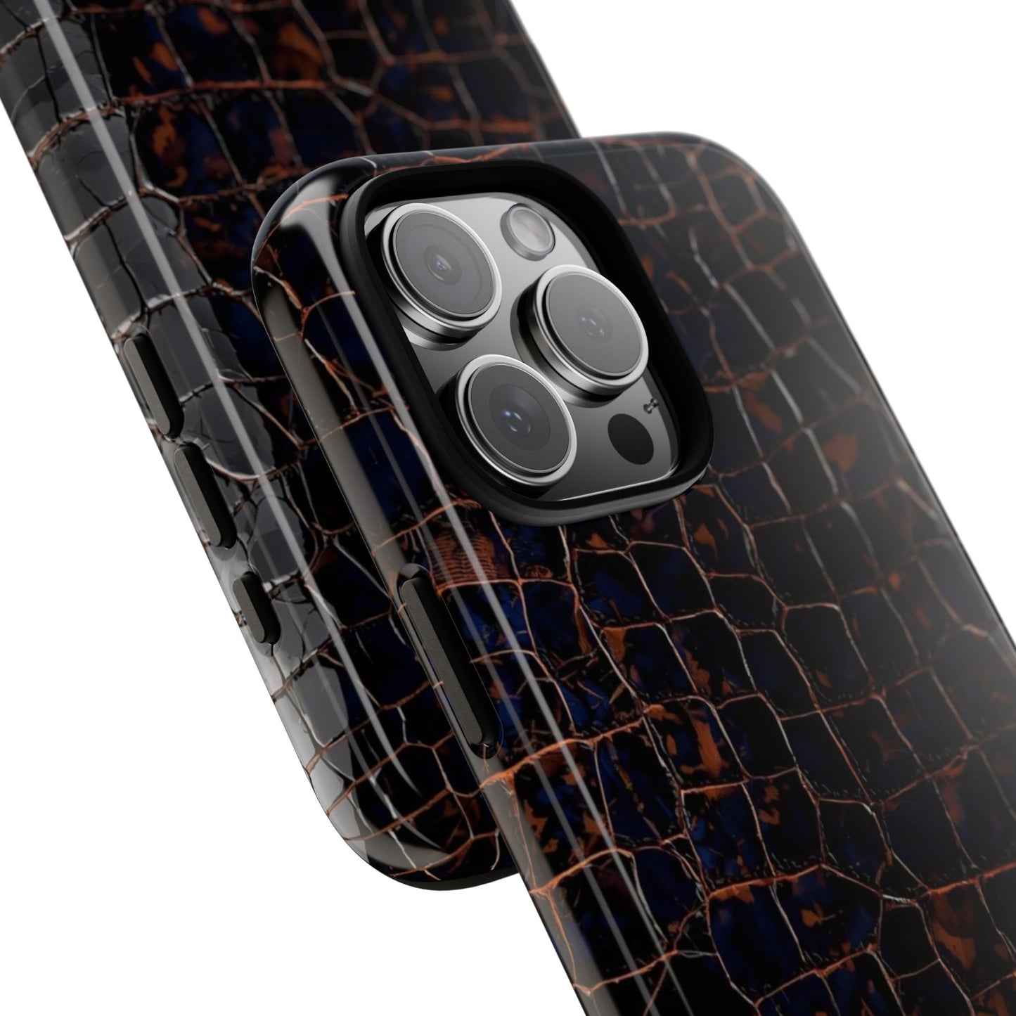 Croc-Embossed Tough Phone Case — Shockproof Black Alligator Texture