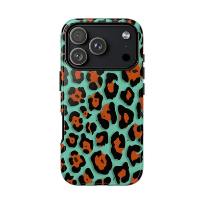 Teal & Rust Leopard Phone Case — Tough Protective Animal Print