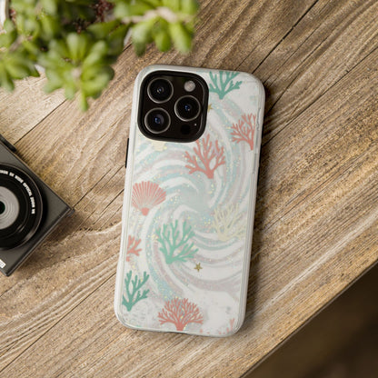 Seafoam Coral Tough Phone Case - Pastel Ocean Wave Design