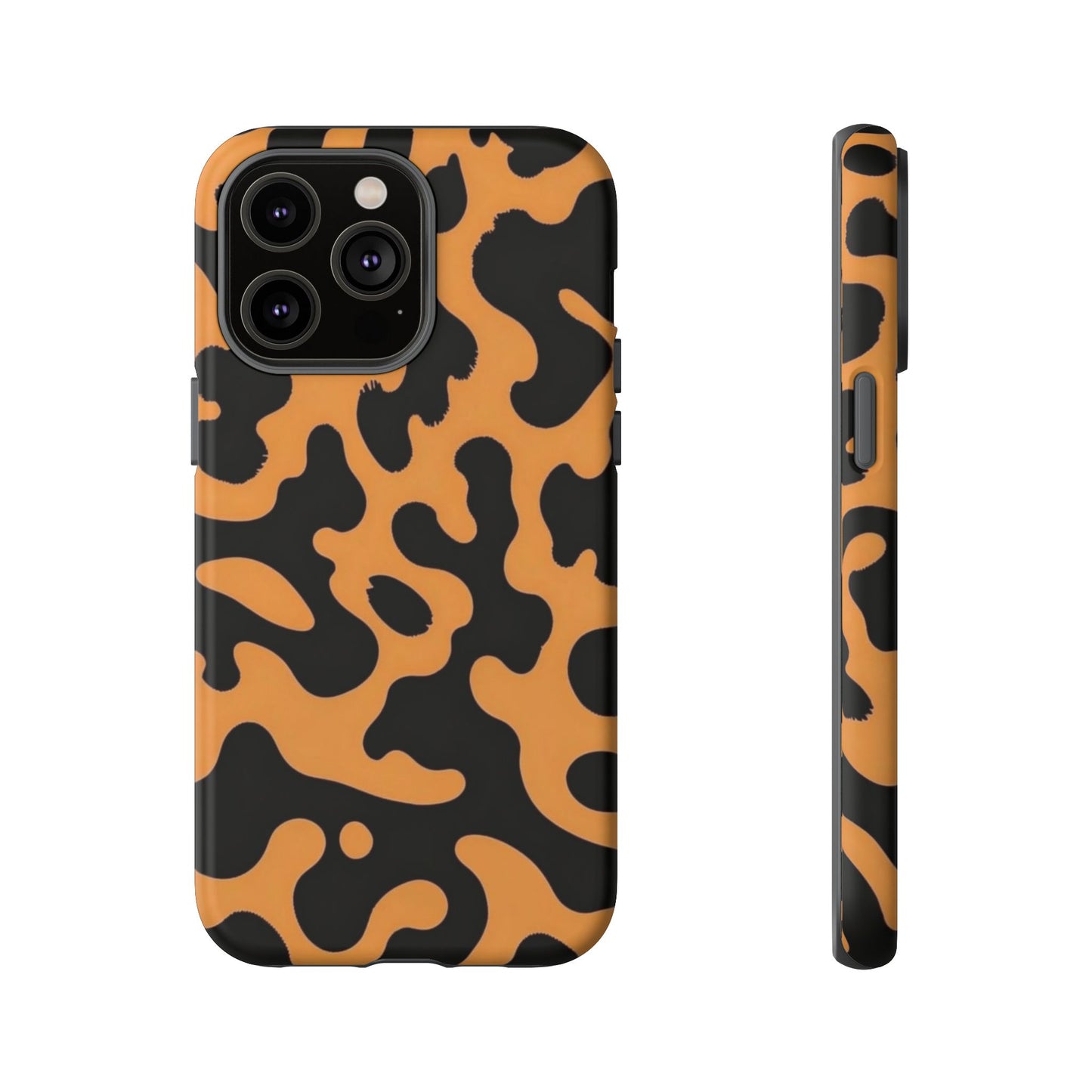 Leopard Print Phone Case — Orange & Black Tough Pattern Protective Cover