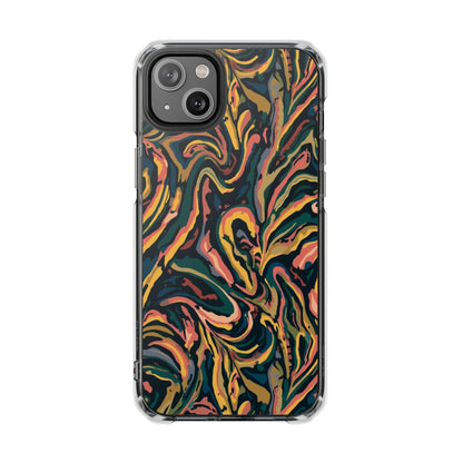 Abstract Swirl Magnetic Clear Phone Case — Yellow & Green Marble Impact Cover