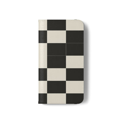 Checkered Flip Phone Case – Black & Cream Retro Grid Wallet Case