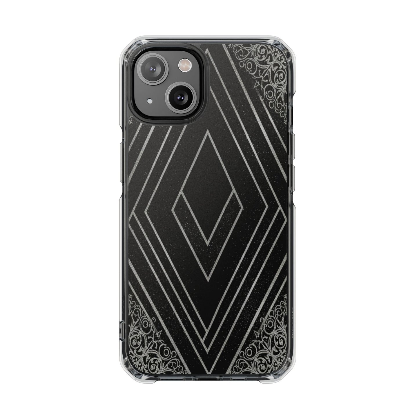 Clear Magnetic Phone Case — Geometric Diamond Pattern with Filigree Corners