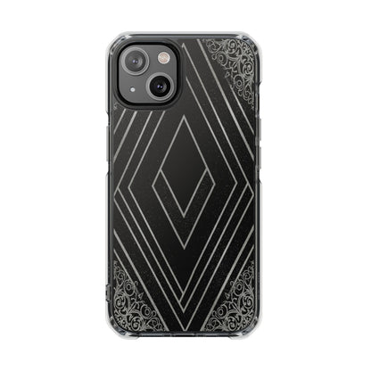 Clear Magnetic Phone Case — Geometric Diamond Pattern with Filigree Corners