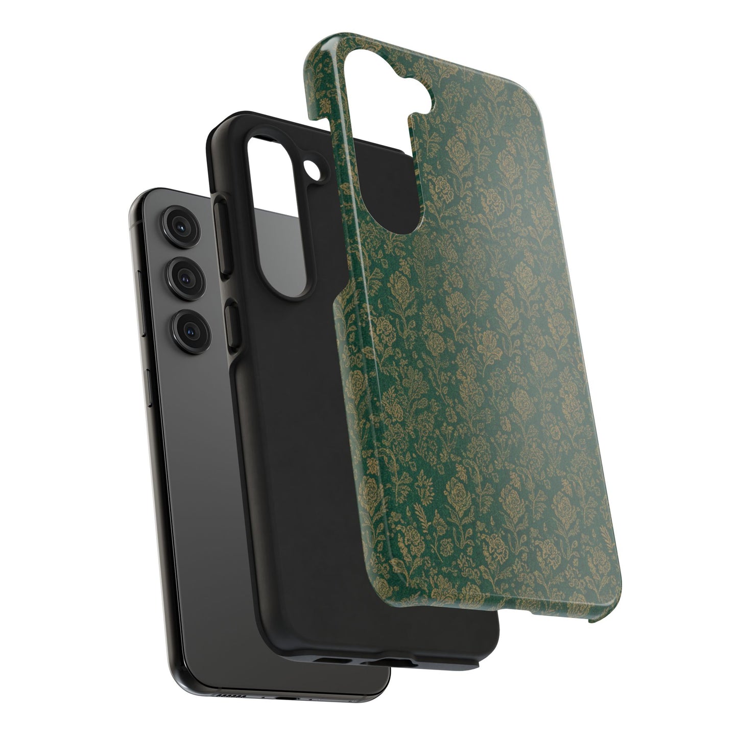 Vintage Floral Tough Phone Case — Green Damask Protective Cover