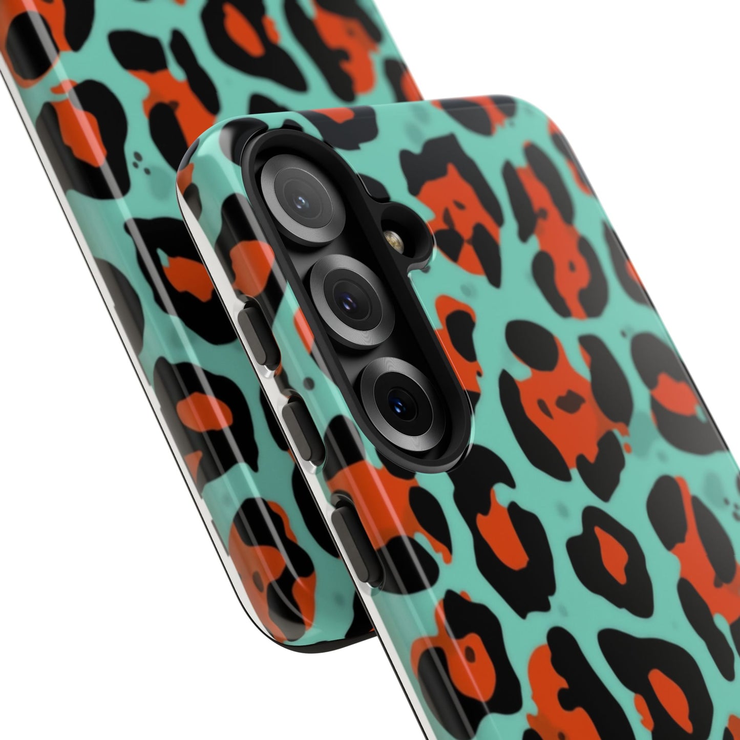 Leopard Print Tough Phone Case — Teal & Rust Protective iPhone Cover