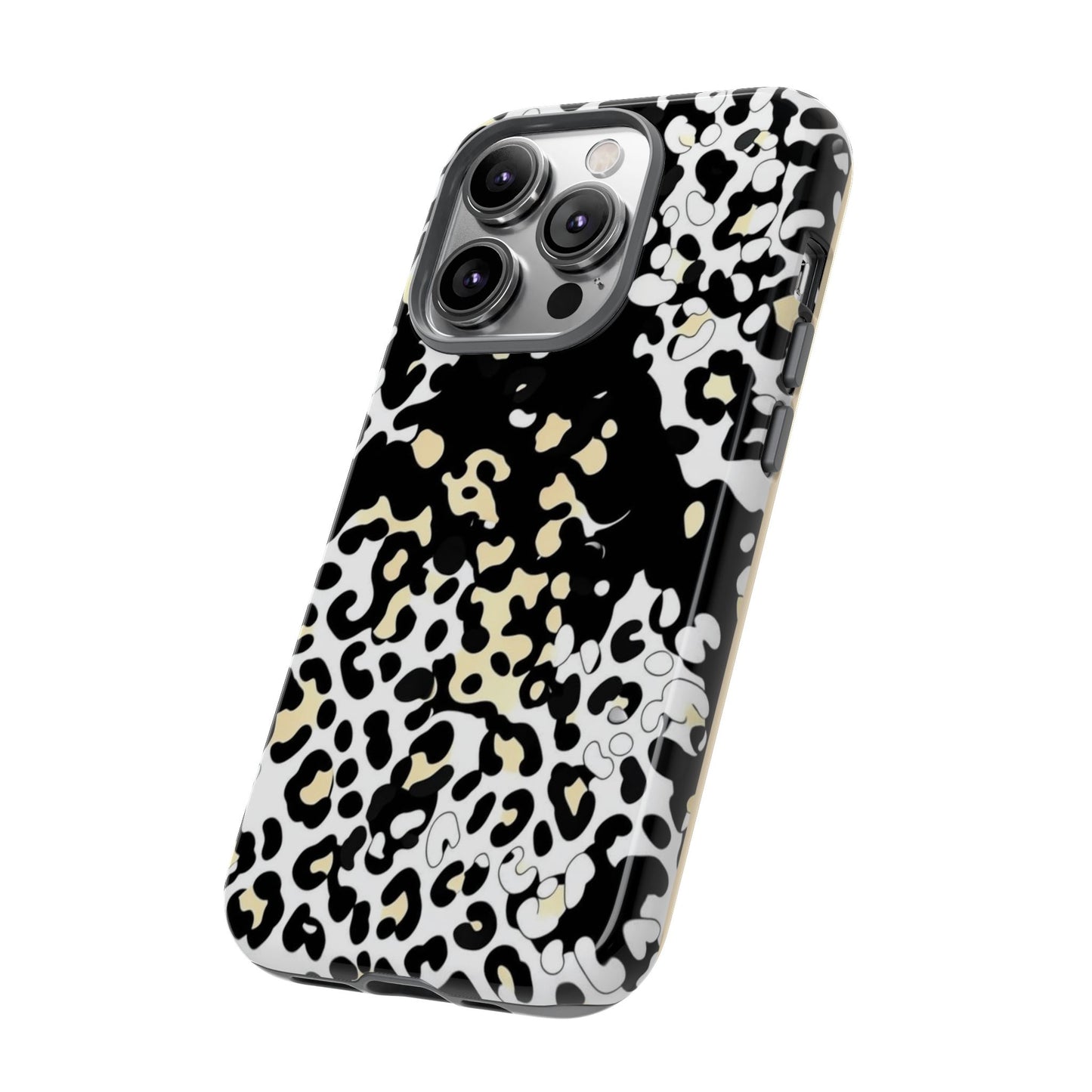 Leopard Splash Tough Phone Case — Black & Cream Animal Print Protective Cover