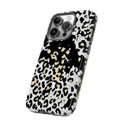 Leopard Splash Tough Phone Case — Black & Cream Animal Print Protective Cover