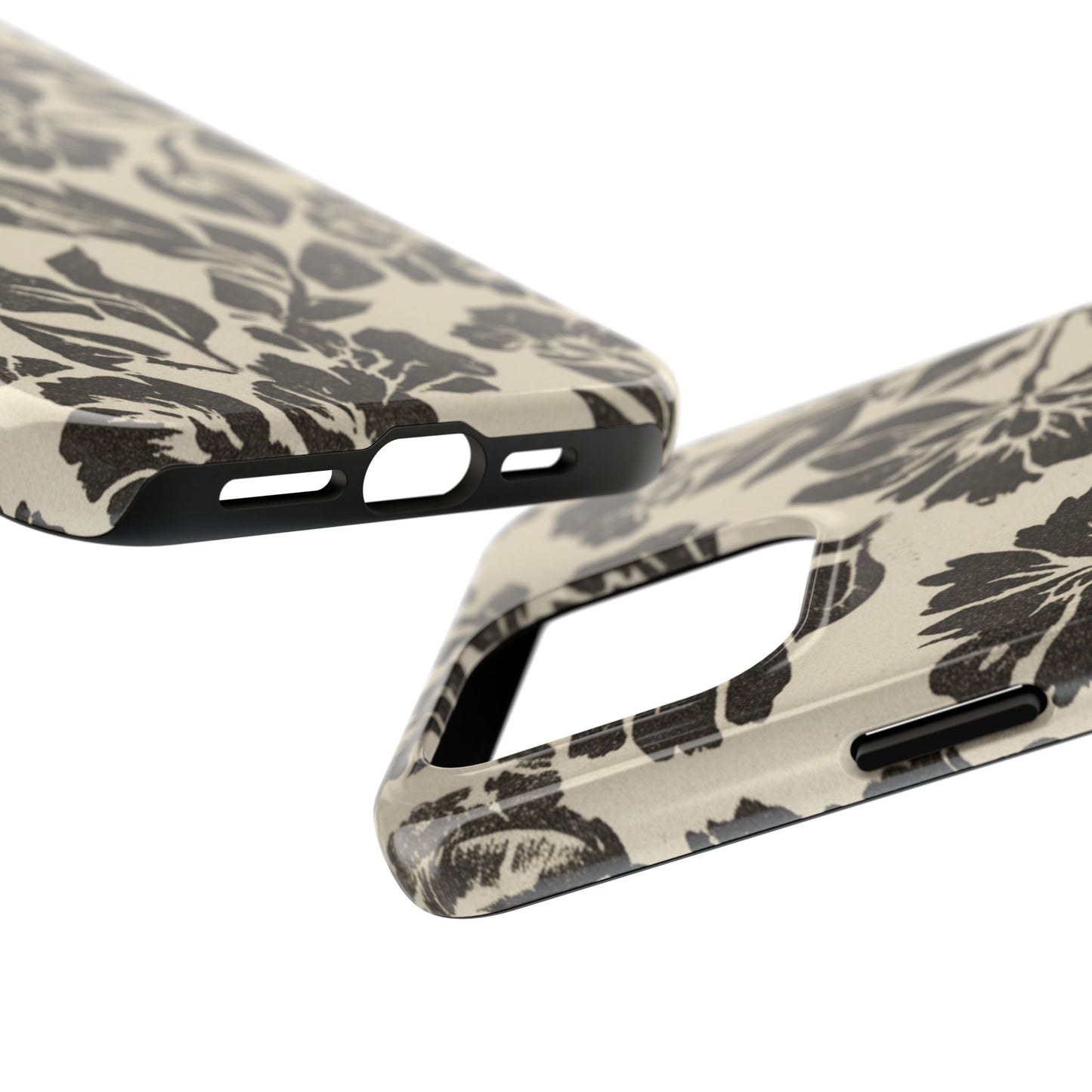 Floral Noir Tough Phone Case — Black Vintage Flower Protective Cover