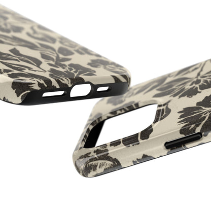 Floral Noir Tough Phone Case — Black Vintage Flower Protective Cover