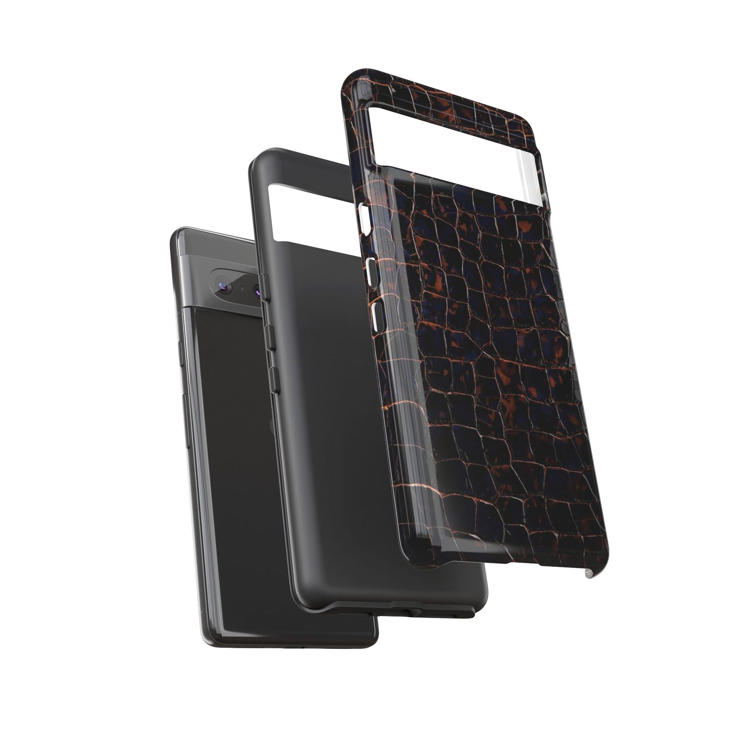 Croc-Embossed Tough Phone Case — Shockproof Black Alligator Texture
