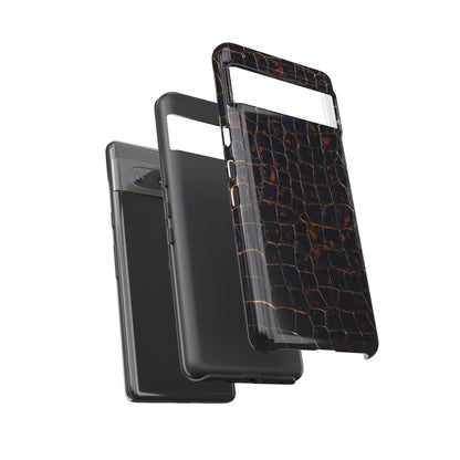 Croc-Embossed Tough Phone Case — Shockproof Black Alligator Texture