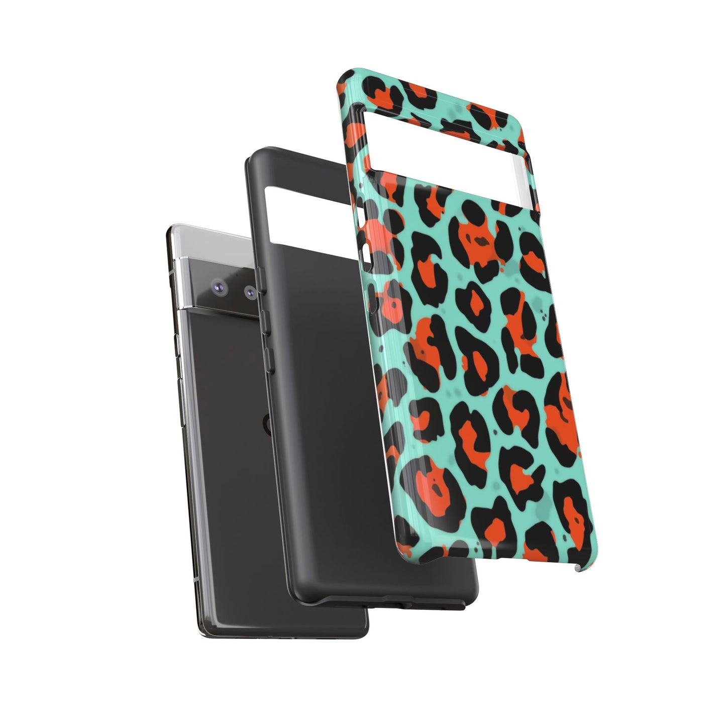 Leopard Print Tough Phone Case — Teal & Rust Protective iPhone Cover